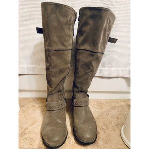 Grey Stitch WIDE CALF Buckle Knee Boot